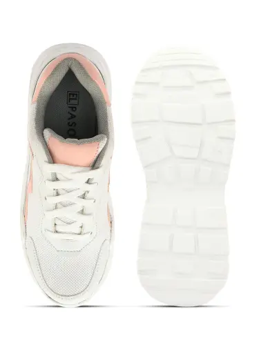 Women's White Faux Leather Casual Lace up Sneakers