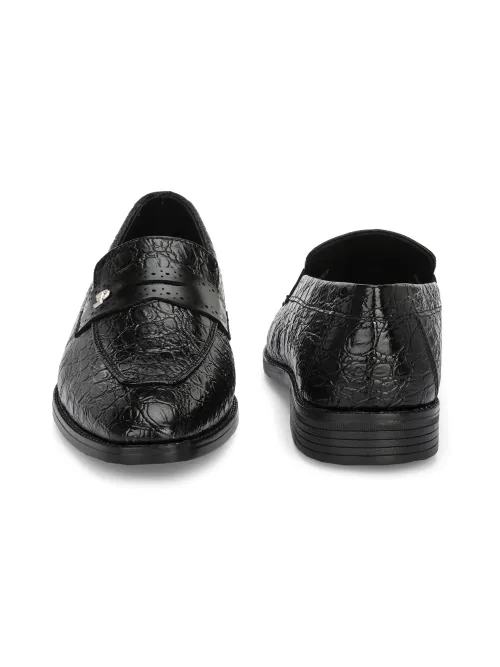 Men's Black Faux Leather Formal Slip On Loafers