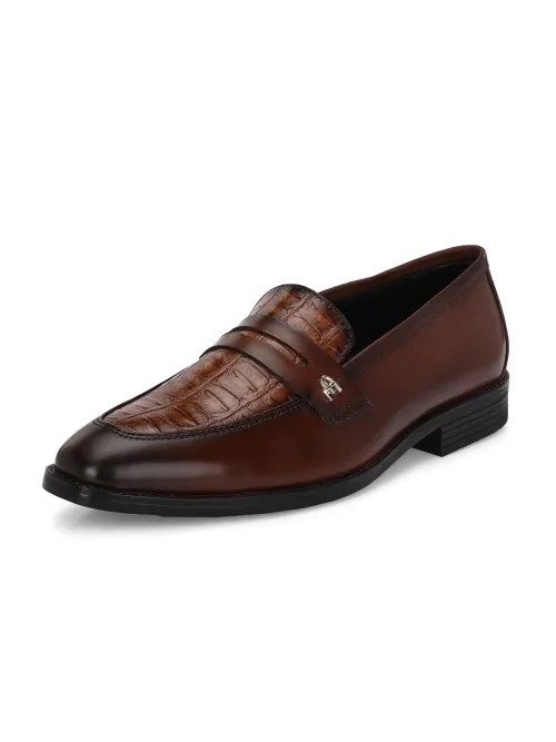 Men's Brown Faux Leather Formal Slip On Loafers