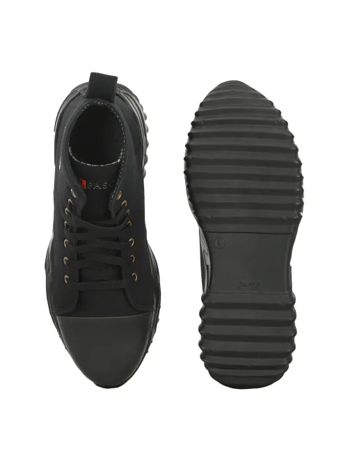 Men's Black Faux Leather Casual Lace Up Sneakers