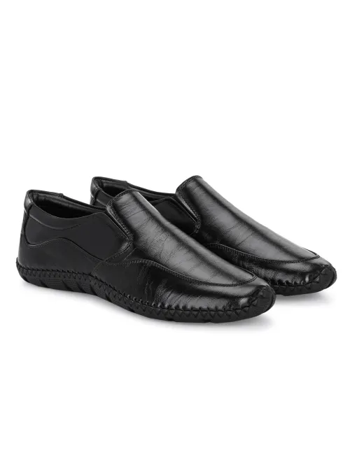 Men's BLACK Faux Leather Casual Slip On Sandals