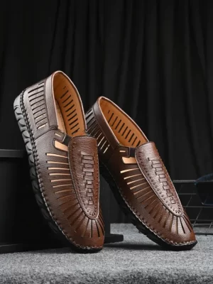 Men's BROWN Faux Leather Casual Slip On Sandals