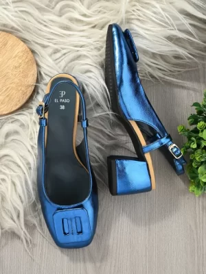 Women's Light Blue Faux Leather Casual Slip On Heels
