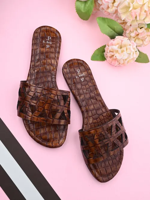 Women's Brown Faux Leather Casual Slip On Flats