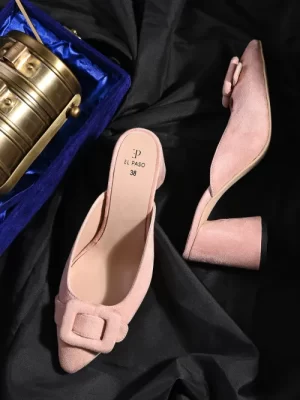 Women's Pink Faux Leather Casual Slip On Heels