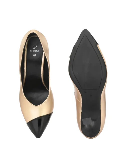 Women's Golden Faux Leather Casual Slip On Heels
