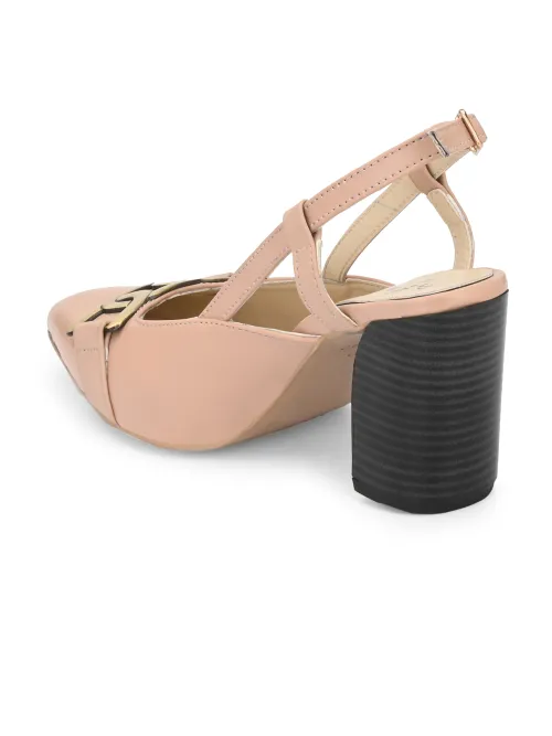 Women's Pink Faux Leather Casual Slip On Heels