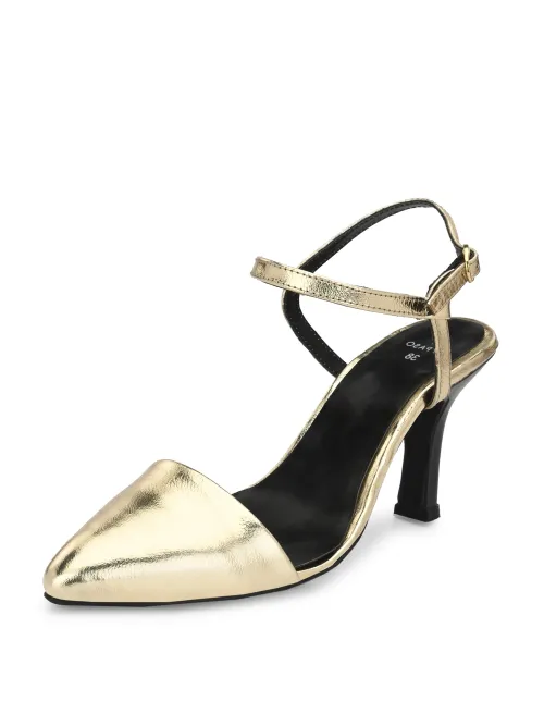 Women's Golden Faux Leather Casual Slip On Heels