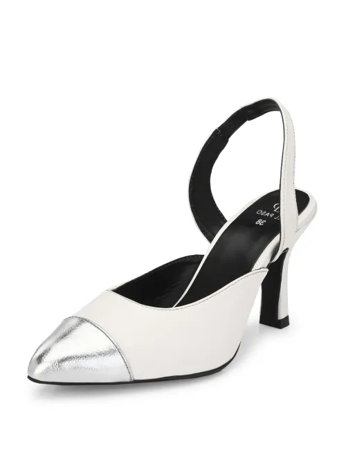 Women's White Faux Leather Casual Slip On Heels