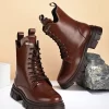 Women's Brown Faux Leather Casual Lace Up Casual Shoes