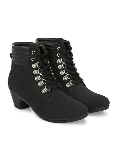 Women's Black Faux Leather Casual Lace Up Boots