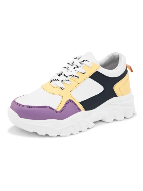 Women's Multicolor Faux Leather Casual Lace Up Sneakers
