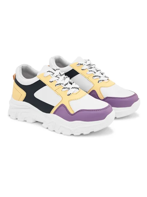 Women's Multicolor Faux Leather Casual Lace Up Sneakers