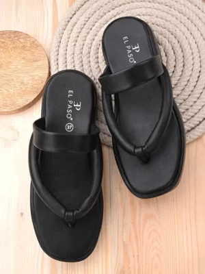 Women's Black Faux Leather Casual Slip On Platform Sandals