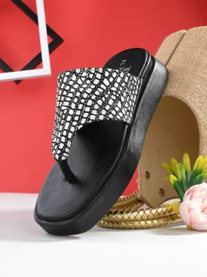 Women's Grey Faux Leather Casual Slip On Platform Sandals