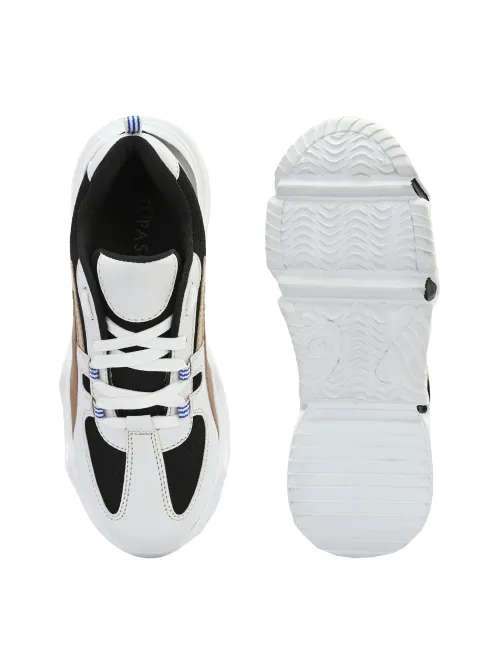 Women's WHITE Faux Leather Casual Lace Up Sneakers
