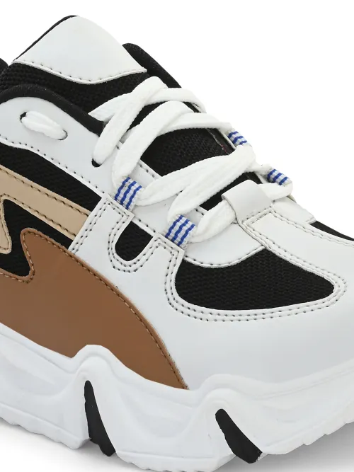 Women's WHITE Faux Leather Casual Lace Up Sneakers