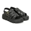 Women's Black Faux Leather Casual Slip On Sandals