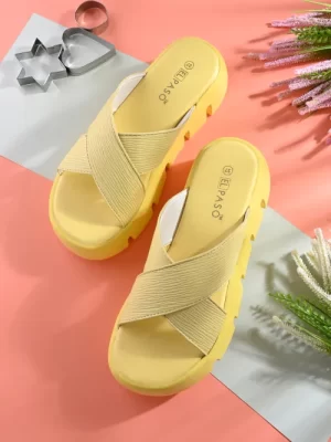 Women's Yellow Faux Leather Casual Slip On Sandals