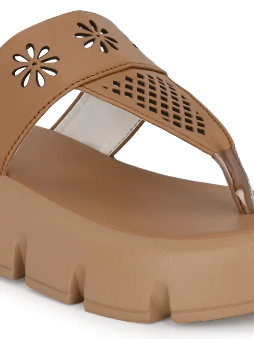 Women's BEIGE Faux Leather Casual Slip On Sandals