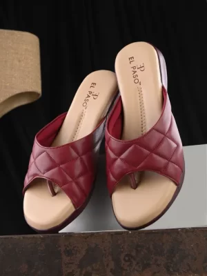 Women's Maroon Faux Leather Casual Slip On Flats